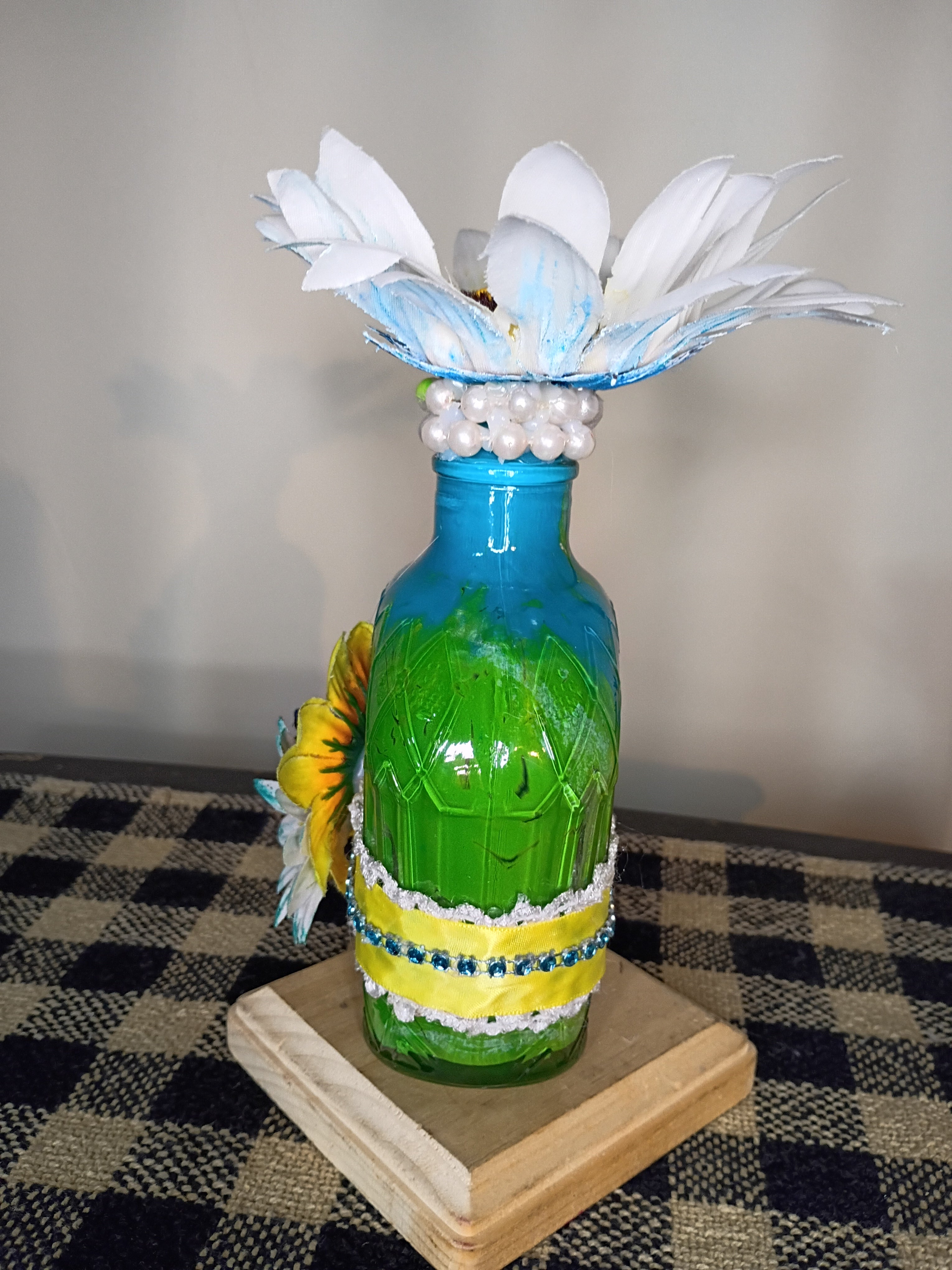 Azure & Emerald Floral Glass Bottle Set