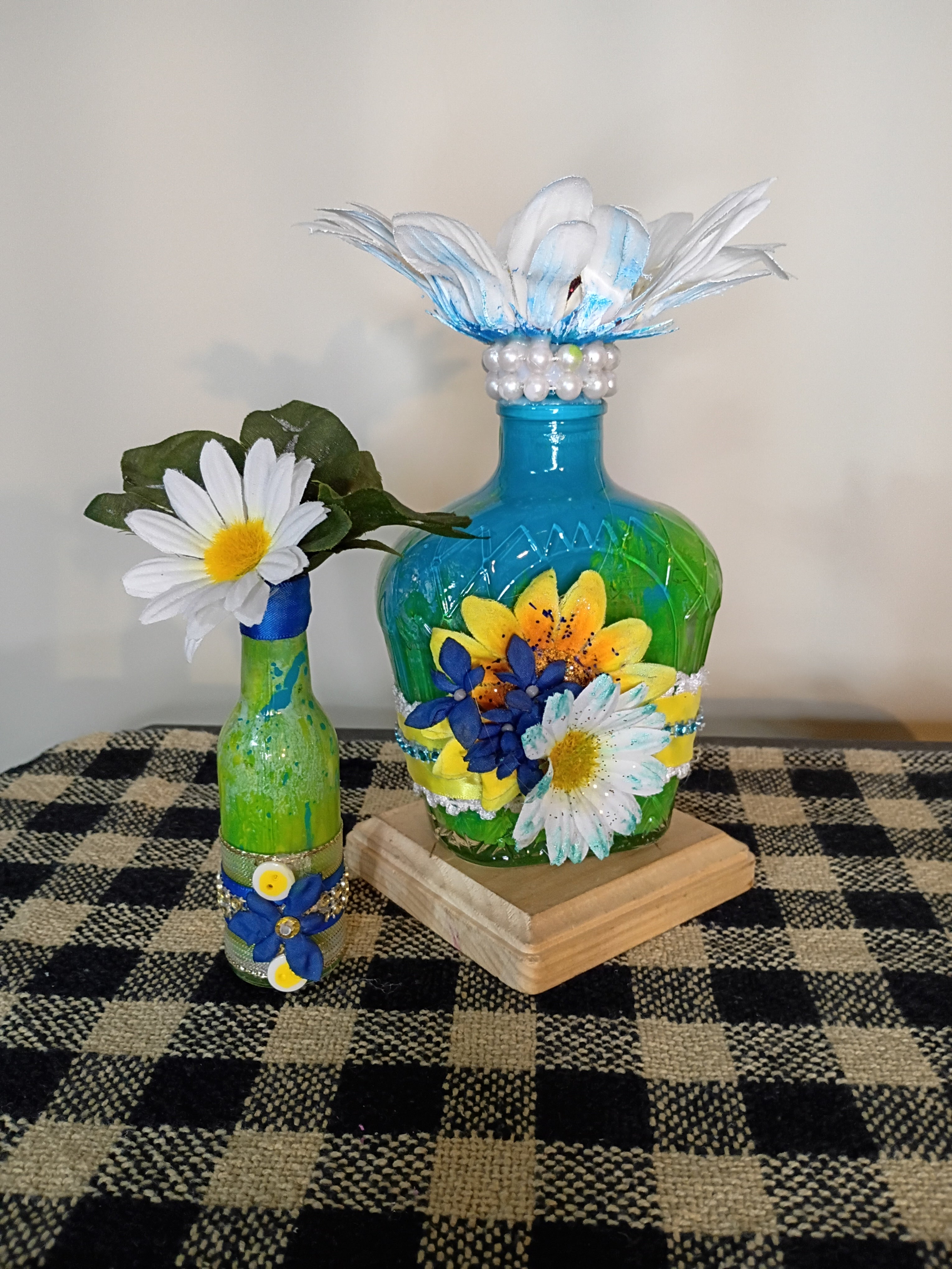 Azure & Emerald Floral Glass Bottle Set